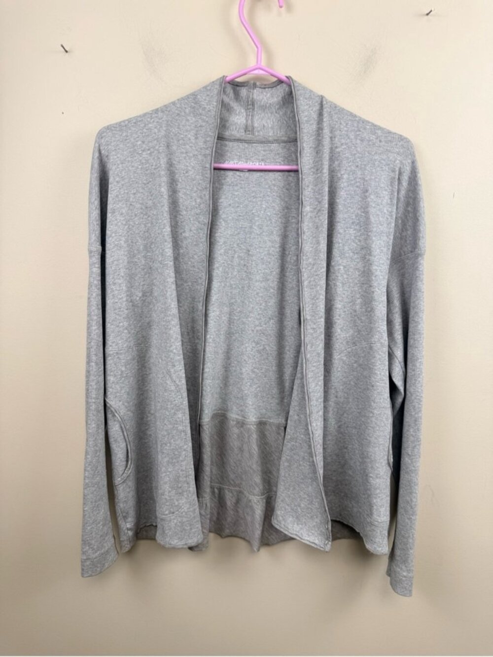 MARC CAIN cotton grey open front cardigan with ruffle back small